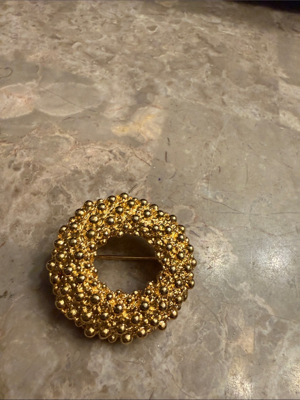 Vintage Anne Klein Circle brooch with texture gold tone